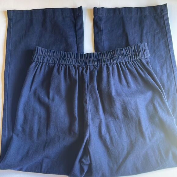 J. CREW 55% Linen 45% Cotton Navy Pull On Pants Tie Belt Side Pockets Wide Leg 2 - Picture 6 of 13
